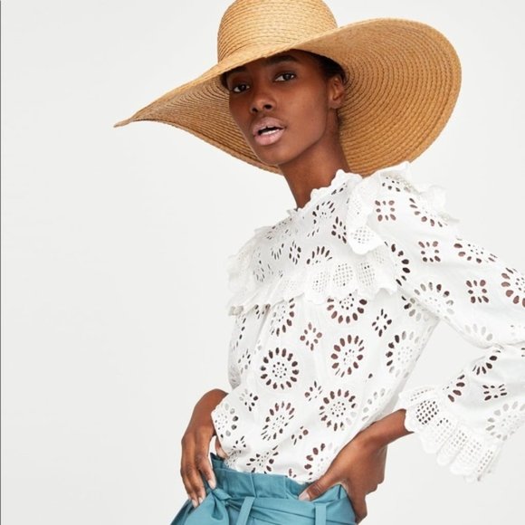 Zara | Tops | Zara Diecut Embroidered Broderie Top Blouse Shirt | Poshmark